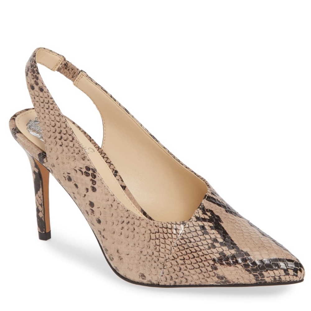 New..! Vince Camuto Slingback Snake Alleema Tucson Taupe Pointed Toe Pump Sz 7.5